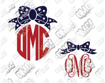 Monogram Bow With Stars Fourth of July Memorial Day svg dxf eps jpeg format layered cutting files decal cricut silhouette