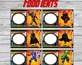 Superhero Food labels, Super hero tent food printable, Superheroes Birthday party decorations, Party supplies, INSTANT DOWNLOAD