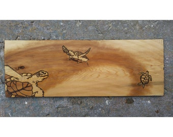 Three Turtle Woodburning Art Wall Decor