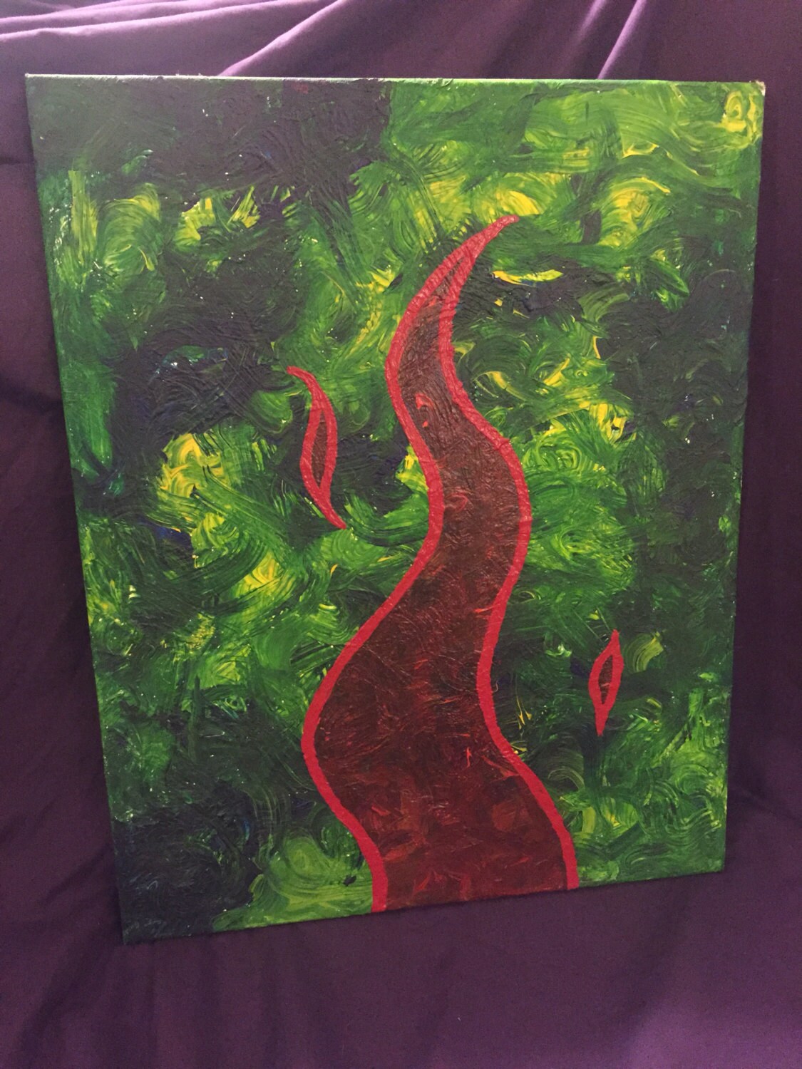 Red and green canvas abstract home decor wall art flame