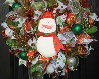 Polka Dot Snowman Wreath, winter wreath, holiday wreath, holiday decor, snowman decor, christmas wreath