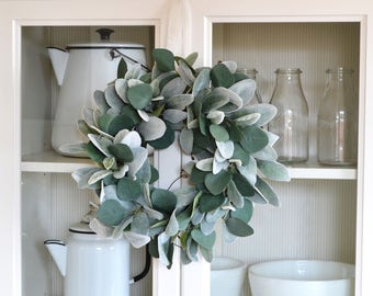 Lambs Ear and Eucalyptus Wreath, Spring Wreath, Farmhouse Wreath, Wreath to Hang Over a Mirror, Greenery Wreath, Blue Green Decor