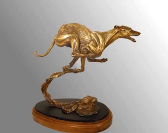 Running Greyhound bronze figurine by Leslie Hutto