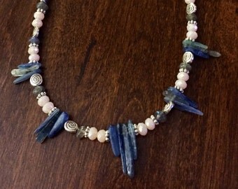 Kyanite, labradorite and crystal necklace