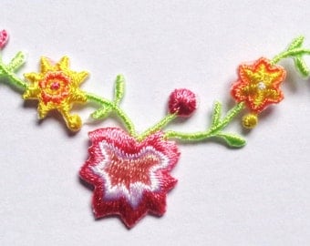 Embroidered Iron-On Applique Flowal, 2+1/4 x 1+1/2 inch
