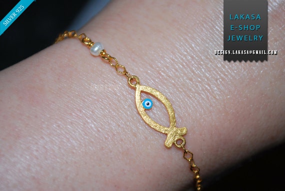 enamel fish eye bracelet 925 sterling silver gold plated fine jewellery pearl in chain best idea gift for her christmas birthday anniversary