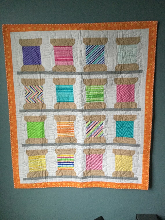 Spool of Threads Wall Hanging Small Quilt by AnAccidentalQuilter