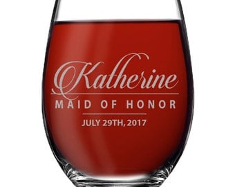 Personalized Stemless Wine Glasses, Etched Wine Glasses, Custom Wine Glasses, Bridesmaid Gift, Bridesmaid Stemless Wine Glasses, Usher Gift