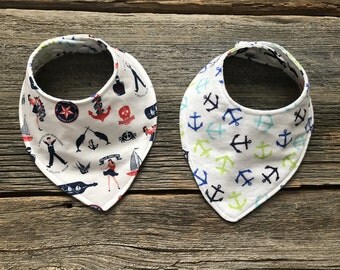 Reversible Bibana, Reversible Bib, Nautical Bib, Baby Bib, Reversible Bibdana Bib