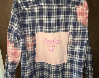 Distressed Up-Cycled Philadelphia Eagles Flannel
