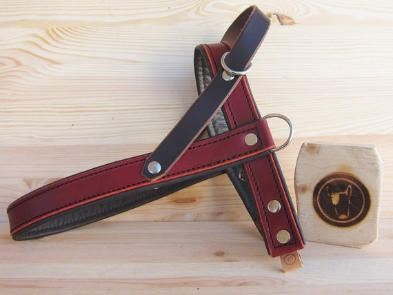 Dog Harness in Burgundy Leather - Comfort and Adjustable Dog Harness - Ideal for Small and Large Dogs - Handmade Dog Harnesses - YupCollars