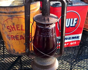 Antique Dietz Monarch Railroad Lantern Red Fitzall Globe Farmhouse Decor