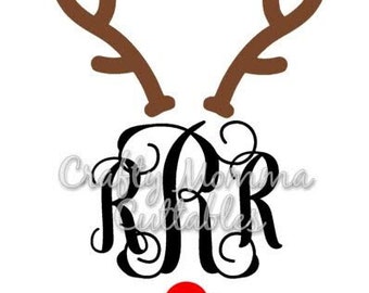 Reindeer For Monogram SVG file // Antlers SVG // Christmas Cut File // Rudolph monogram SVG // Cut File // Silhouette File // Cutting File /