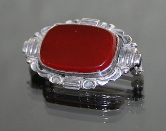 Silver (935) and Carnelian Art Deco Style Brooch