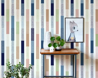 Colorful stripes with tiny dots wallpaper, Wall mural for kids room, Reusable, Removable #102