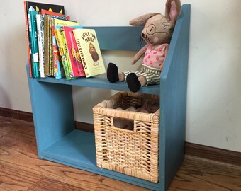 Kids bookshelf | ANY COLOR Bookcase | Book & toy storage bin | Hand painted wood children furniture | Personalized nursery decor shelf