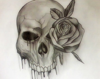 Items similar to Flaming Skull Rose - Original Airbrush Painting on Etsy