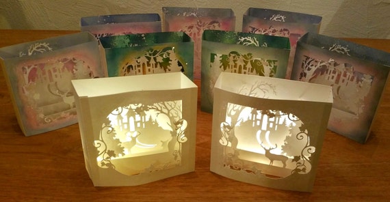 Illuminated 3D pop up winter scene shadow box card with led