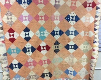 Antique Vintage 1930's Quilt Hand Quilted Heirloom Quality Ice Cream Cone edging