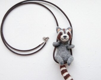 Raccoon necklace needle felted animal cute raccoon pendant needle felting tiny animals needle felted jewelry animal lover gift felted wool