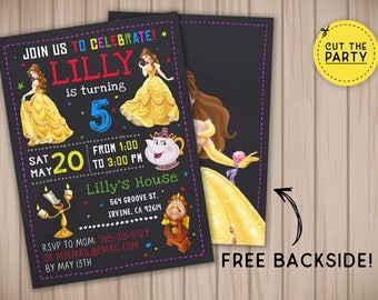 Princess Belle invitation, Princess Belle birthday invitation, Princess Belle chalkboard invitation, Princess Belle party invitation