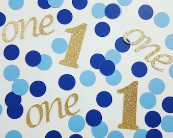 100 pcs Gold or Silver Glitter First Birthday Blue Confetti / 1st Birthday Party Decorations / Little Prince Decor / Baby Boy Birthday Party