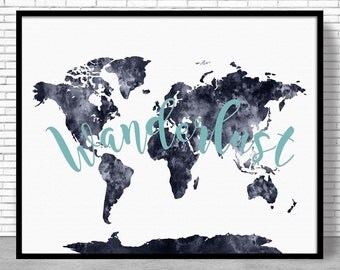 Wanderlust Map Print Vintage Travel Poster Wanderlust Print