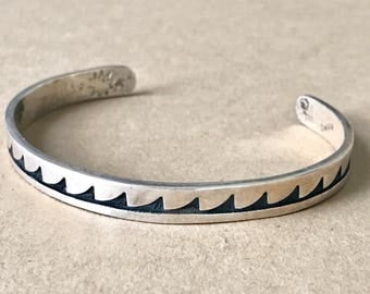 Vintage Sterling Silver Cuff Bracelet, 5-1/8" + 1-1/2" Gap = 6-5/8" Total Bracelet Length