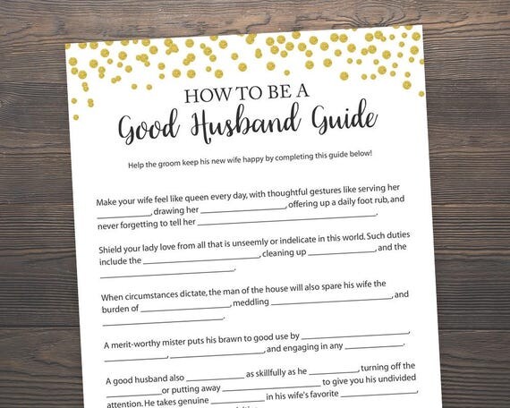 How to be a good husband guide Bridal Shower Games Printable