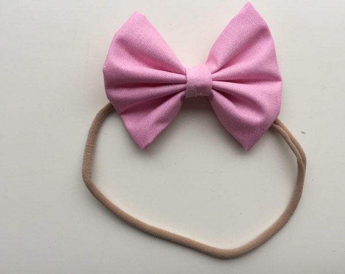 Pink Shimmer fabric hair bow or bow tie