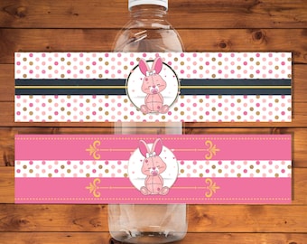 Bunny Water bottle labels, bunny baby shower water bottle labels, Printable labels, Instant download - PP023