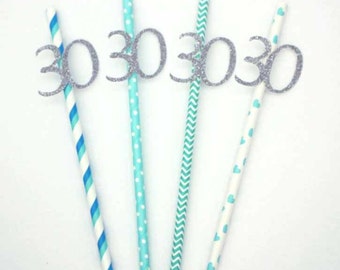 30th birthday straws- Silver and Blue