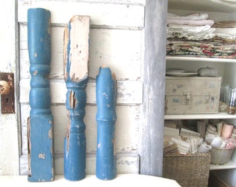 Deconstructed French Blue Vintage Wood Architectural Salvage Porch Support Sections