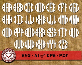 Circle Monogram SVG Font Letters Alphabet Initial Circle Monogram svg,clipart,eps,svg,Cutting File Cricut Silhouette Studio Sure Cut