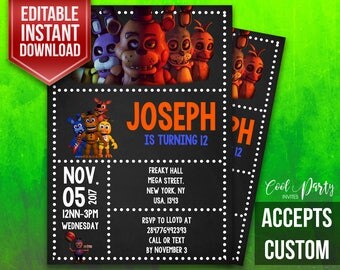 Five Nights at Freddys Invitation, FNAF Invite, FNAF Party, Spooky Invitation, FNAF Invitation,Horror, Friday Nights at Freddys