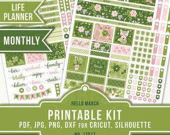 Erin Condren Monthly Kit, ECLP March Stickers, Monthly View Sticker Kit, Floral Planner Stickers, St. Patrick's Day, Cricut, 17017
