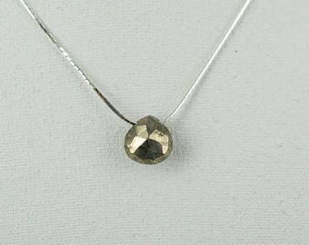 Beautiful Faceted Pyrite Pendant with Silver Necklace