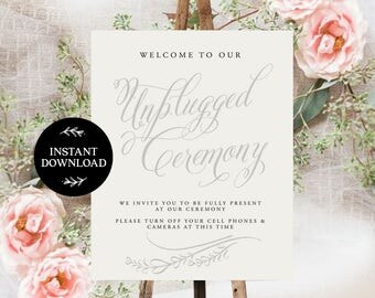 Unplugged Ceremony Sign INSTANT DOWNLOAD Unplugged Wedding Sign,Unplugged Sign No Phones Sign, No Cameras Sign, No Cell Phone Sign - Bella