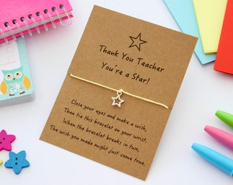 Teacher Wish Bracelet, Teacher Gifts, Wish Bracelet, End of Term Teacher Gifts, Gifts for Teachers, Cord Bracelets, Charm Bracelets,