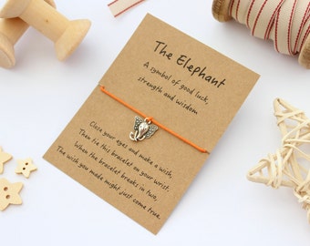 Elephant Wish Bracelet, Wish Bracelet, Good Luck Wish Bracelet, Friendship Bracelet, Elephant Charm Bracelet, Cord Bracelet, Good Luck Gift