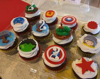 12 Fondant Avengers Cupcake Toppers