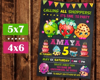Shopkins Birthday, Shopkins Invitation, Shopkins Party, Shopkin Invite, Shopkins Printable, Girl shopkins birthday party invites