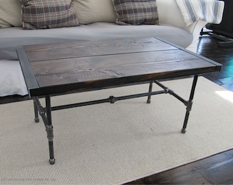 Reclaimed Wood Coffee Table with Pipe Legs,Industrial Wood Coffee Table,Coffee Table with Pipe Legs