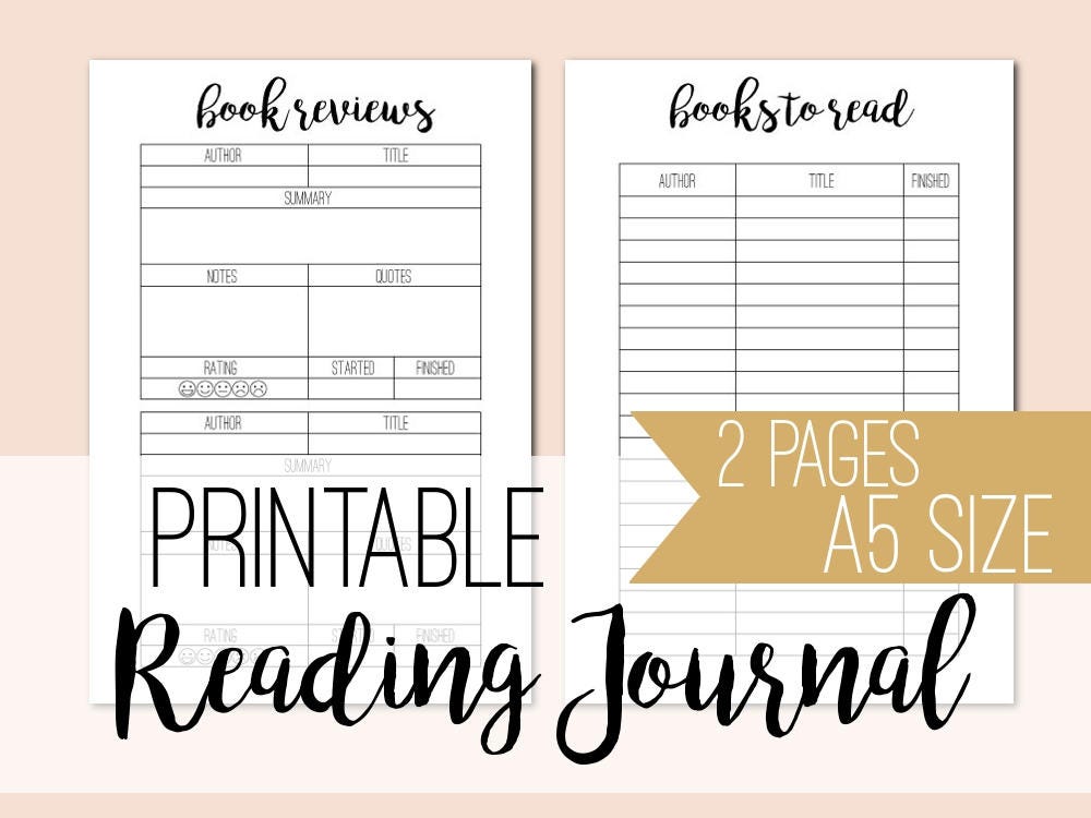 Printable reading journal book reading tracker A5 planner