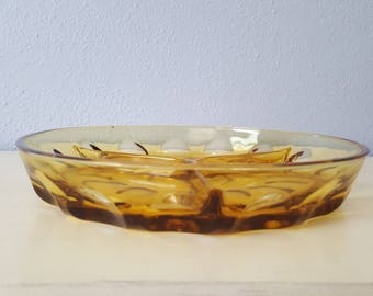 Vintage Kings Crown Royal Indiana glass thumb print divided tray.