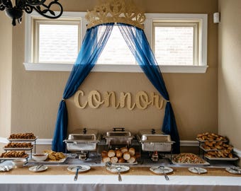 Crib or Bed Crown Canopy for Nursery or Royal Prince Party Backdrop with Sheers
