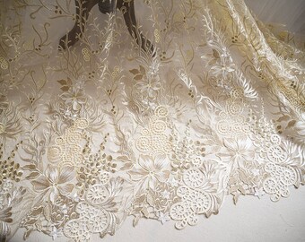 3D lace fabric, champagne lace trim, cotton embroidered lace trim, bubbly bridal lace fabric,bubbly lace fabric, lace fabric with 3D flowers