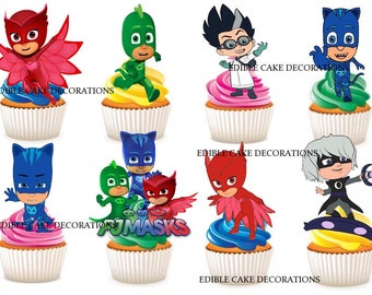 30 x PJ MASKS edible rice fairy paper cupcake cake toppers edible decoration Stand up Pj Masks Kids Party Characters Birthday