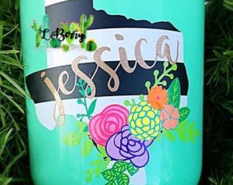 Texas Decal -- Yeti Decal Black and White Striped -- Floral Texas -- Vinyl Decal -- Monogram -- State Monogram -- State Decal