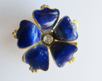 Blue flower pin/pendant gold tone